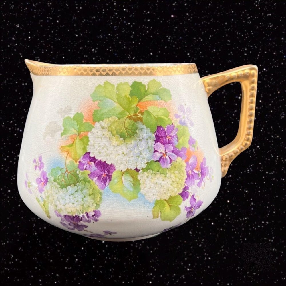 Vintage Dresden‎ MW 208 Germany Pitcher Flower Violets Golden 6t 8w